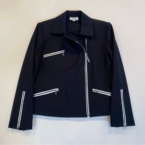 NWT Vintage St. John Stylish Blue Women's Jacket with Moto Zipper Accents, S/M